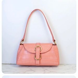 Baby pink FURLA  Croc Embossed Leather Shoulder Bag